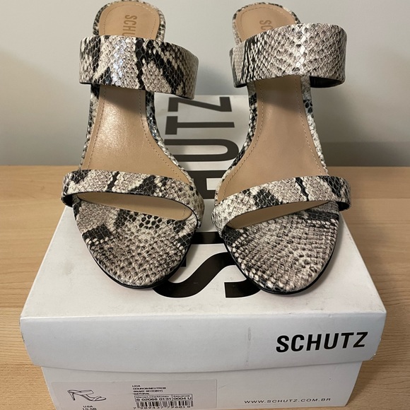 Schutz Snakeskin Embossed Leather Mules - Picture 10 of 11